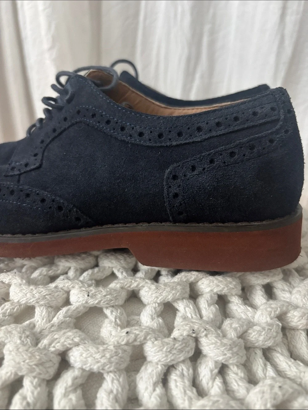 Alfani Navy Suede Wingtip Derbys with Brown Sole